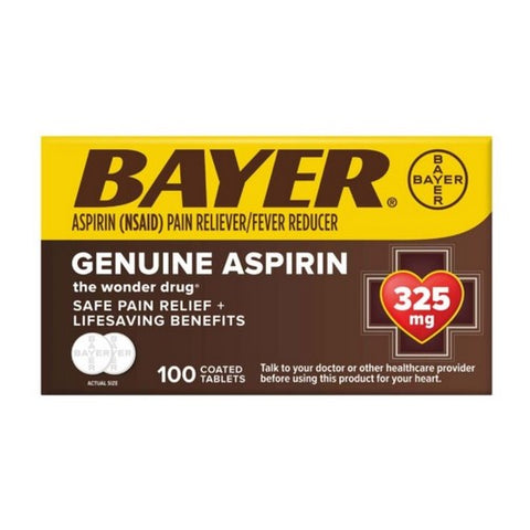 Bayer, Genuine Aspirin Pain Reliever Fever Reducer Coated Tablets, 325 Mg, 100 Count Bayer
