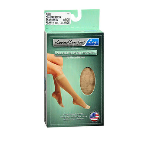 Knee High Support Stockings Firm Compression Closed Toe X-Large Beige 1 Pair by Loving Comfort