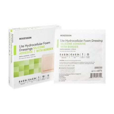 McKesson, Thin Foam Dressing 6 X 6 Inch With Border Film Backing Silicone Gel 4874, 1 Sterile McKesson