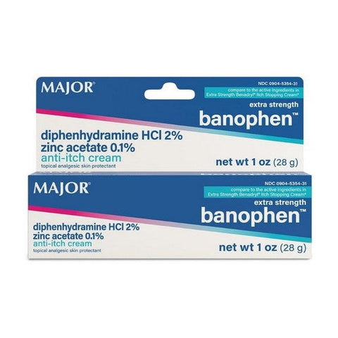 Major Pharmaceuticals, Itch Relief Banophen 2% - 0.1% Strength Cream 30 Gram Tube, 30 Grams Major Pharmaceuticals