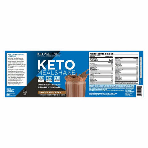 Keto Science, Keto Meal Shake Chocolate Cream, 20.49 Oz