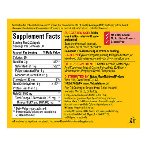 Nature Made, Fish Oil Burp-Less, 1200 Mg, 60 Softgels