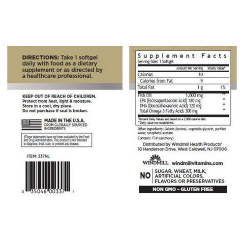 Windmill Health, Omega 3 Epa & Dha, 1000mg, 180 Softgels