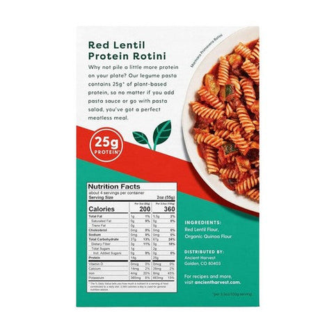 Ancient Harvest, Gluten Free Red Lentil Rotini Protein Pasta, 8 Oz(Case Of 6)