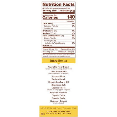 Simple Mills, Cracker Pita Mdtrrn Herb, Case of 6 X 4.25 Oz Simple Mills