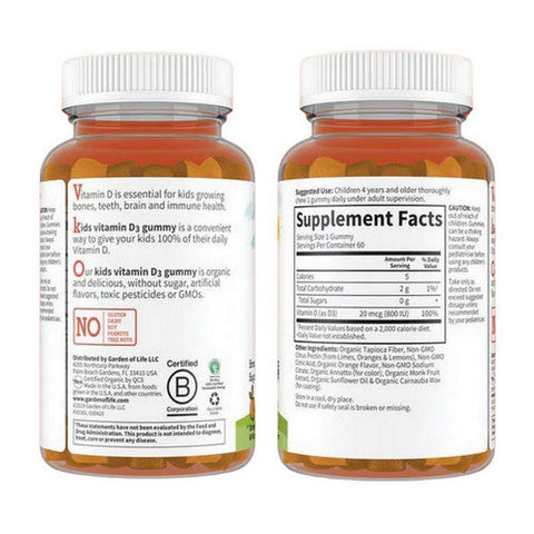 Garden of Life, Kids Organic Vitamin D3 Orange, 60 Gummies Garden of Life