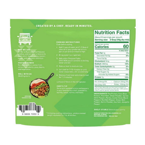 Rollingreens, Chopped Fajita Plant Based Chicken, 4.5 Oz(Case Of 12) Rollingreens