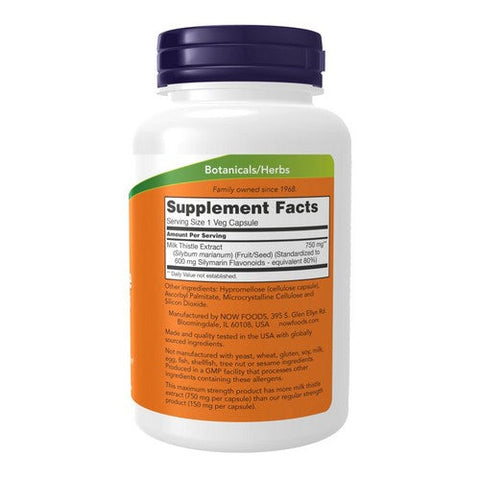 Now Foods, Milk Thistle Extract Maximum Strength Silymarin, 750 Mg, 90 VegCaps