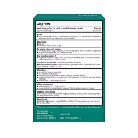 Auro Health, Mucus Relief DM Guaifenesin And Dextromethorphan, 600 Mg / 30 Mg, 40 Tabs Auro Health