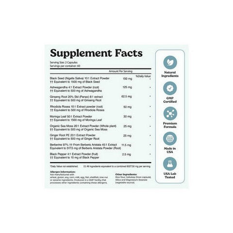 Atlantic Naturals, Sea Moss Moringa Black Seed Ashwagandha, 60 Capsules