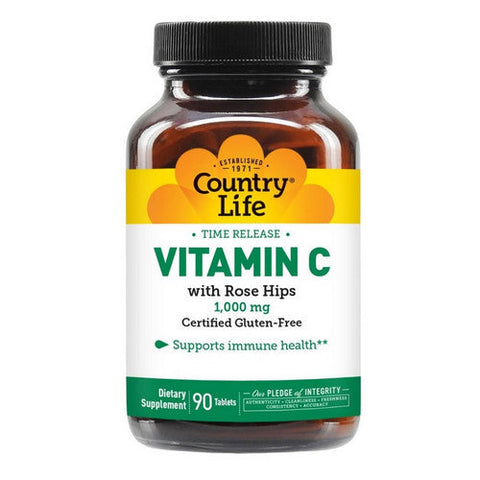 Country Life, Time Release Vitamin C With Rose Hips, 1000 Mg, 90 Tabs Country Life